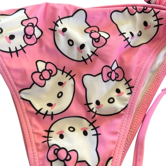 Boutique Hello Kitty 2PC Triangle Bikini Swimsuit Sz. XL JR Pink White Tied Hip - Picture 6 of 7